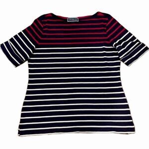 Karen Scott Striped Cuffed Elbow Sleeve Top